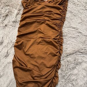 Elegant Brown Ruched Skirt